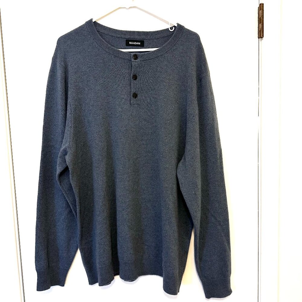 Naadam Sweater Mens XXL Recycled Cashmere Henley Blue Pullover